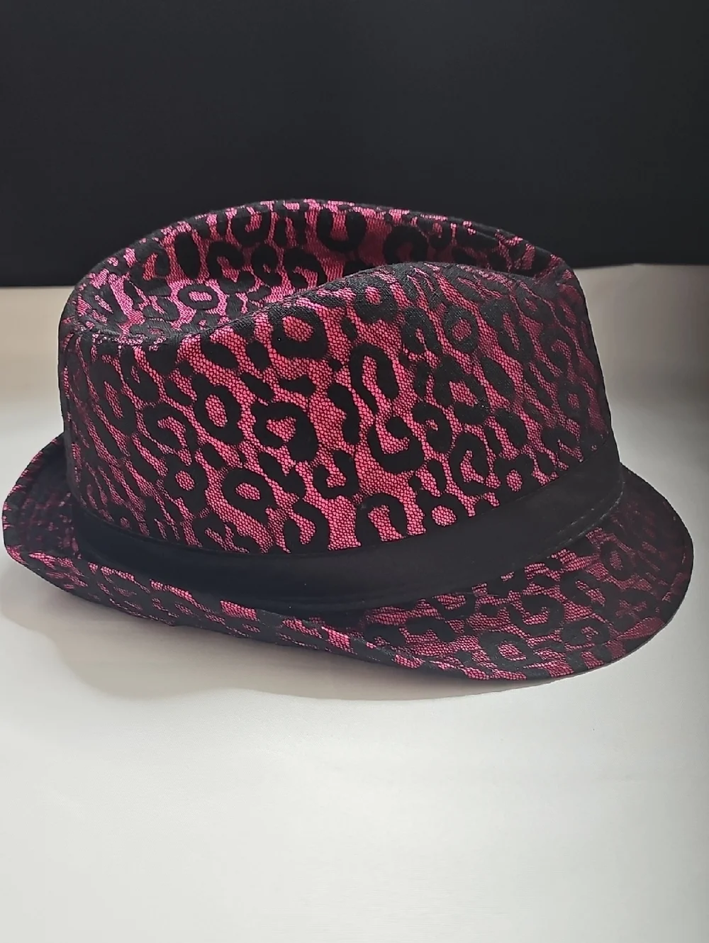 Stylish Fun Accent Pink and Black Leopard Print Hat